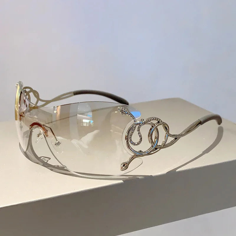 Rimless One-piece Snake Fashion Women Sunglasses