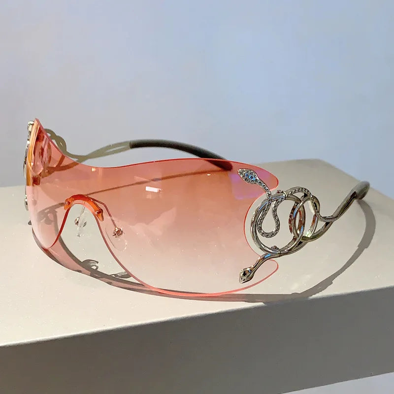 Orange Rimless One-piece Snake Fashion Women Sunglasses