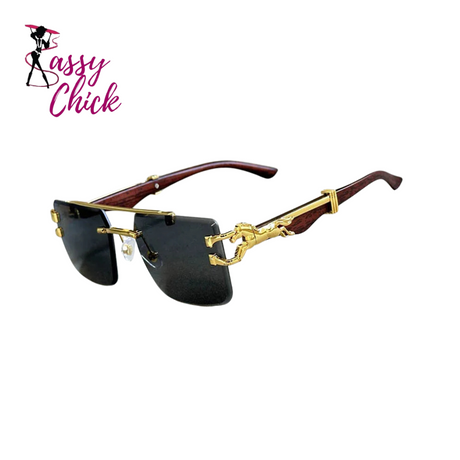 black gold brown sunglasses sassy chick logo