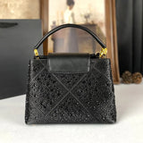 Back view of black Rivet Water Diamond Style Handbag