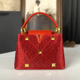 Red Rivet Water Diamond Style Handbag