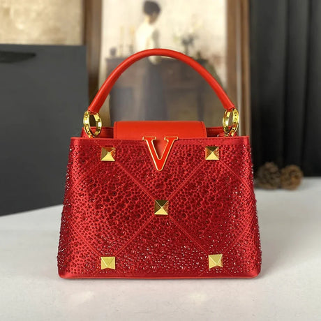 Red Rivet Water Diamond Style Handbag