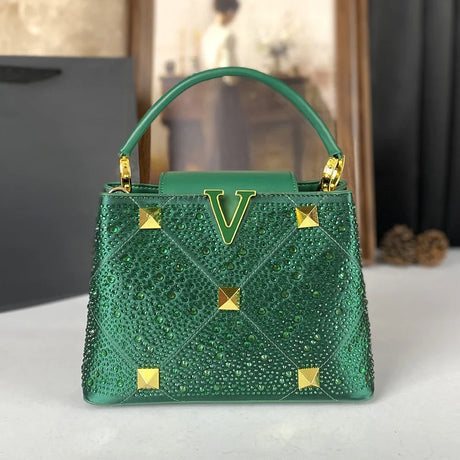 Green Rivet Water Diamond Style Handbag