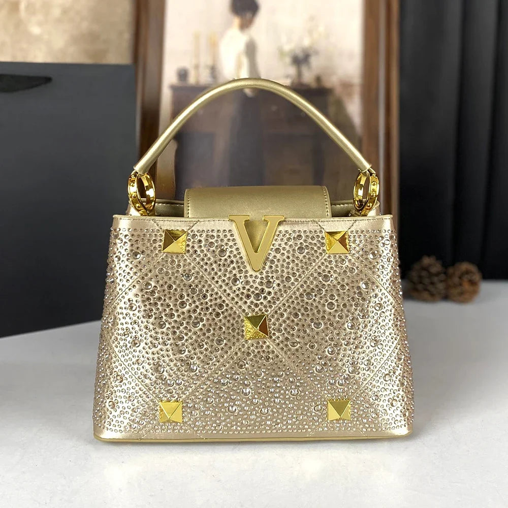 Gold Rivet Water Diamond Style Handbag