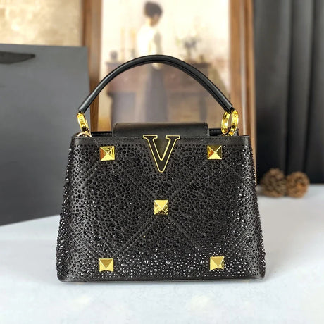 Black Rivet Water Diamond Style Handbag