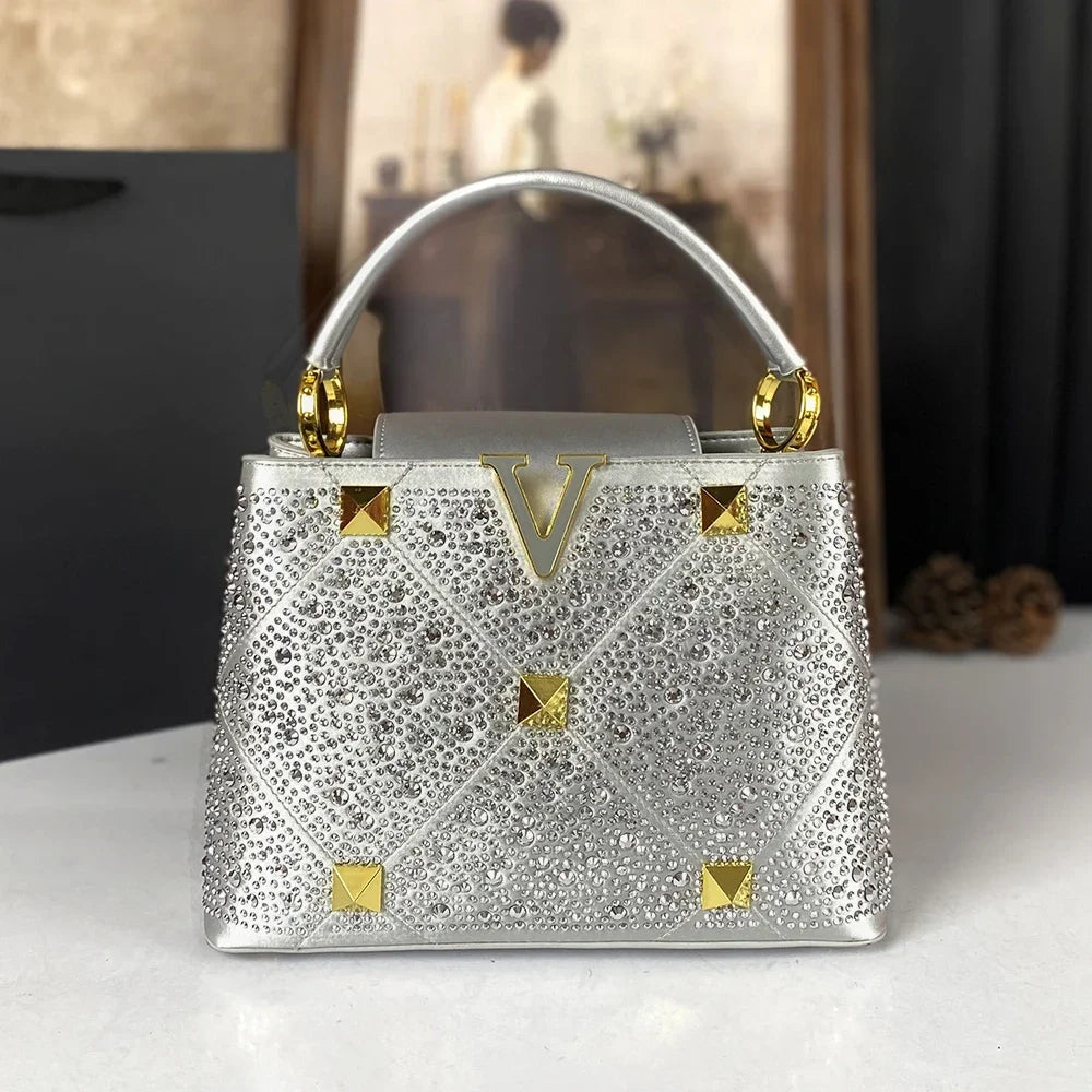 Silver Rivet Water Diamond Style Handbag