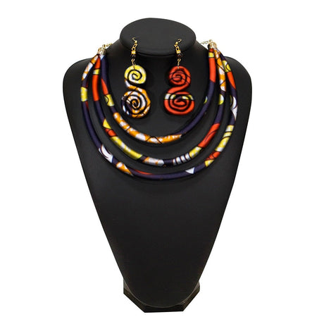 Multicolor Rope Necklace Fabric Jewelry Set