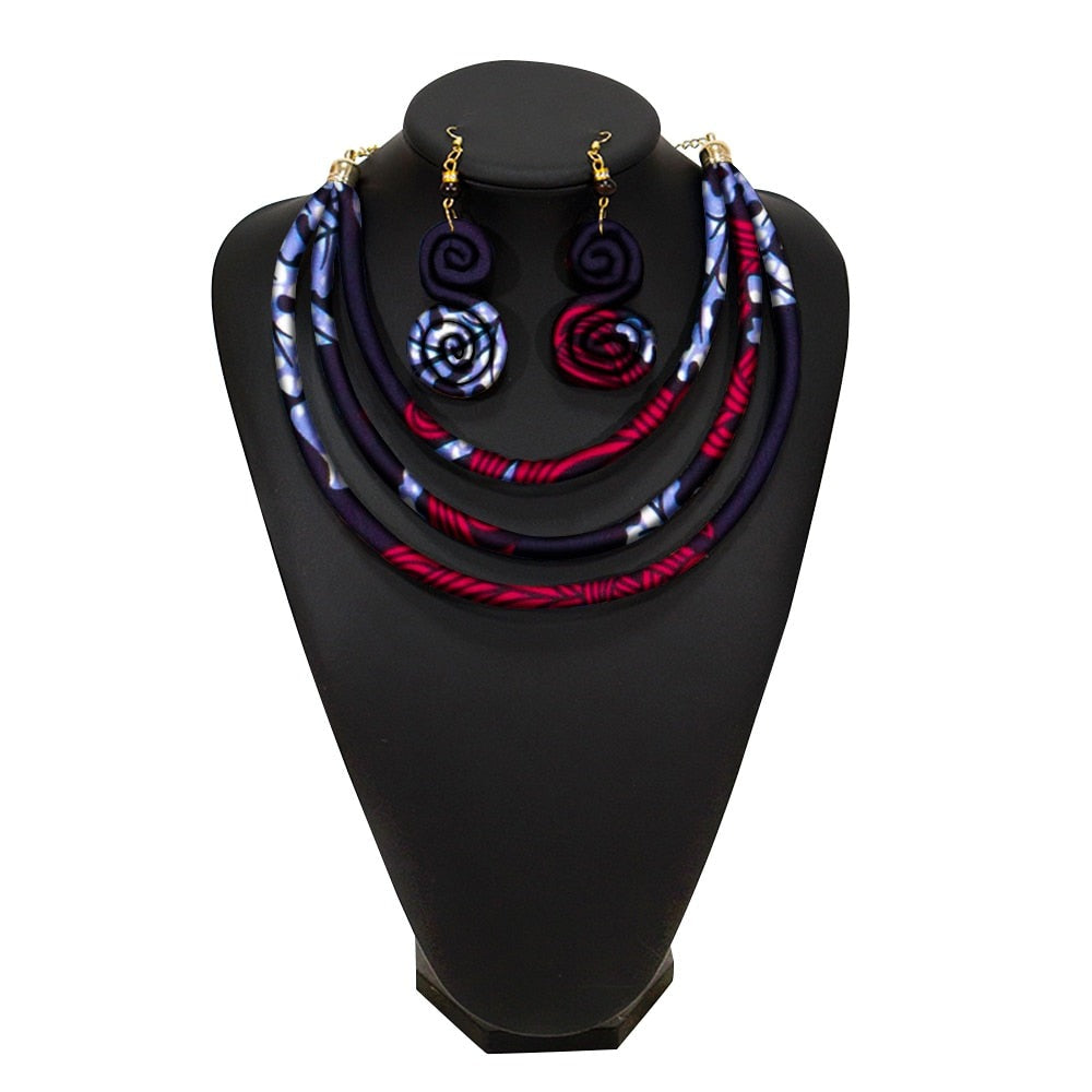 Multicolor Rope Necklace Fabric Jewelry Set