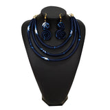 Dark Blue Rope Necklace Fabric Jewelry Set