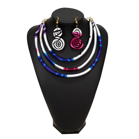 Multicolor Rope Necklace Fabric Jewelry Set