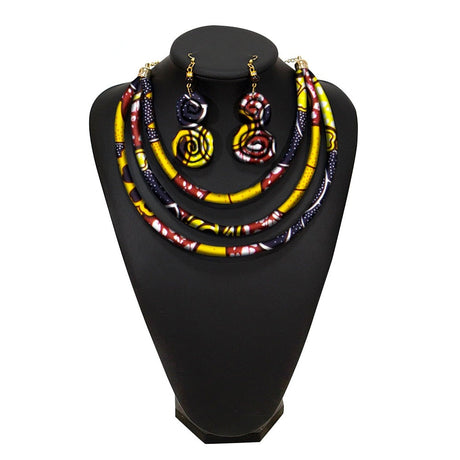 Yellow Black Rope Necklace Fabric Jewelry Set