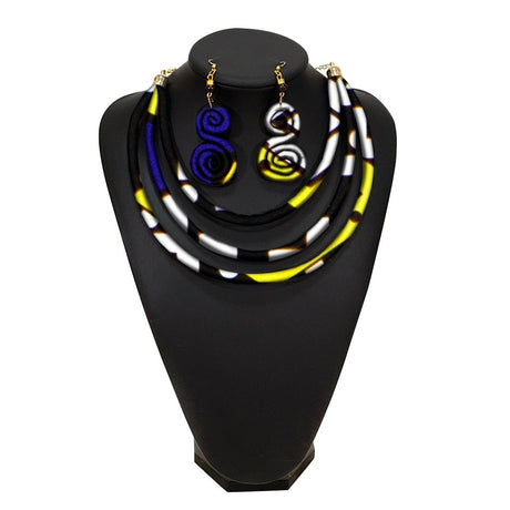 Black Yellow Blue Rope Necklace Fabric Jewelry Set