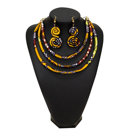 Orange Rope Necklace Fabric Jewelry Set