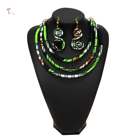 Green Rope Necklace Fabric Jewelry Set