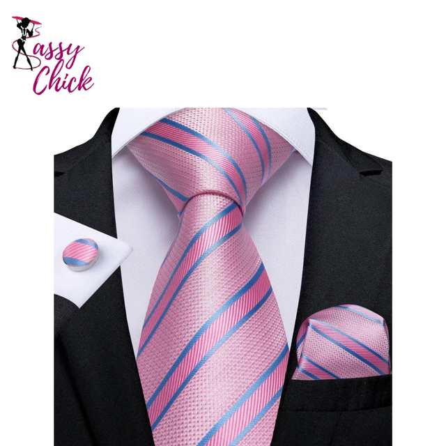 Rose Pink Paisley Silk Hanky Cufflink Wedding Tie Sassy Chick Logo