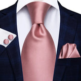 Rose Pink Paisley Silk Hanky Cufflink Wedding Tie