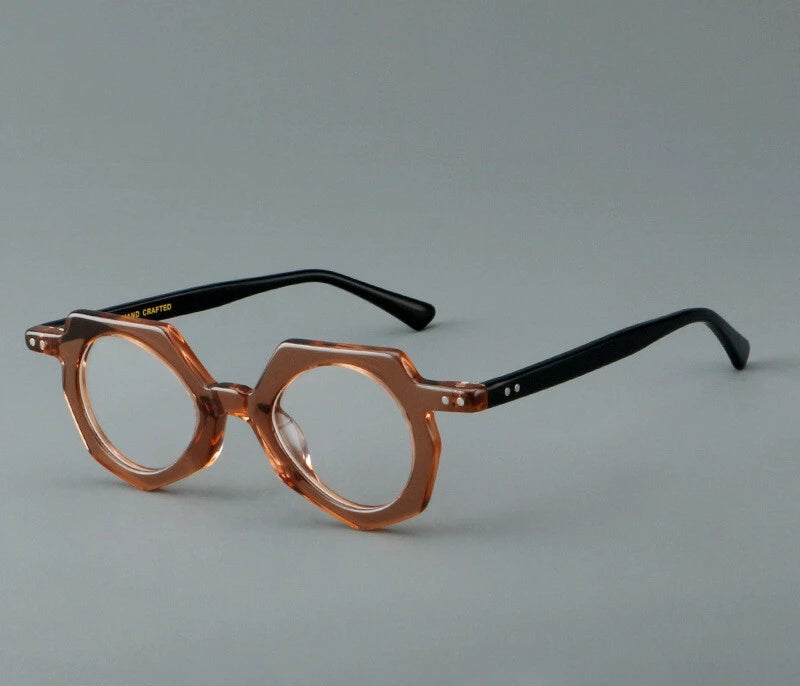 Round Acetate Small Size Rivet Eyewear brown transparent