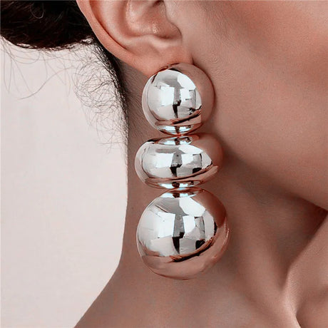 Silver Round Exaggerated Geometric Earrings
