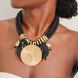 Model Using Round Pendant Statement Beaded Necklace