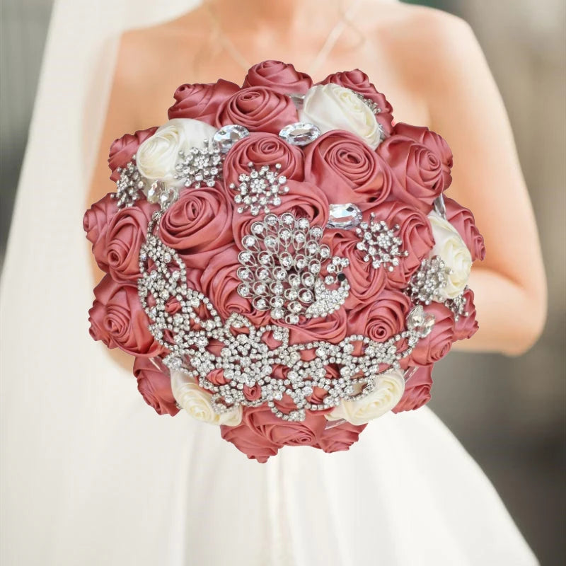 Pink Royal Bridal Rhinestone Handmade Bouquet