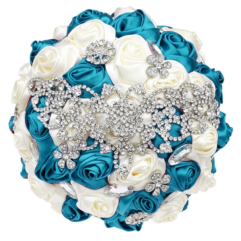 Blue Royal Bridal Rhinestone Handmade Bouquet