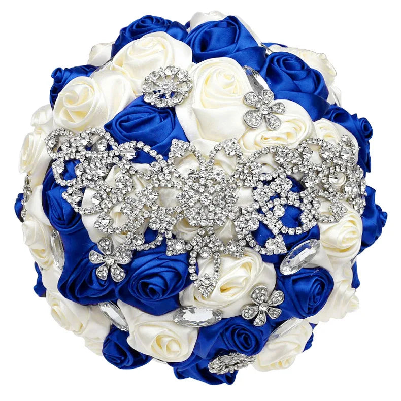 Blue Royal Bridal Rhinestone Handmade Bouquet