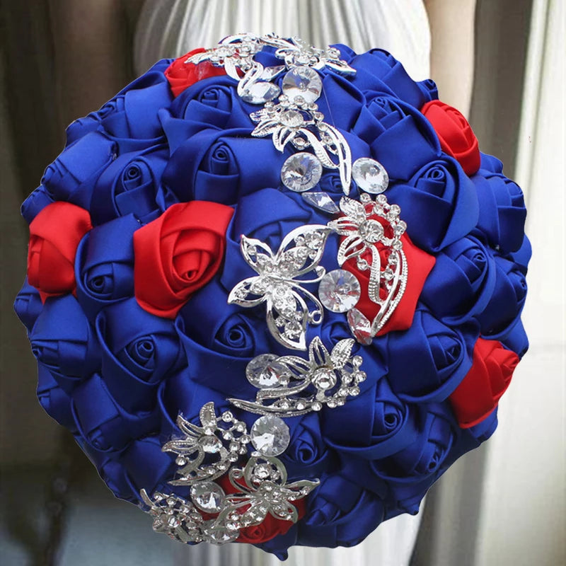 Blue Royal Bridal Rhinestone Handmade Bouquet