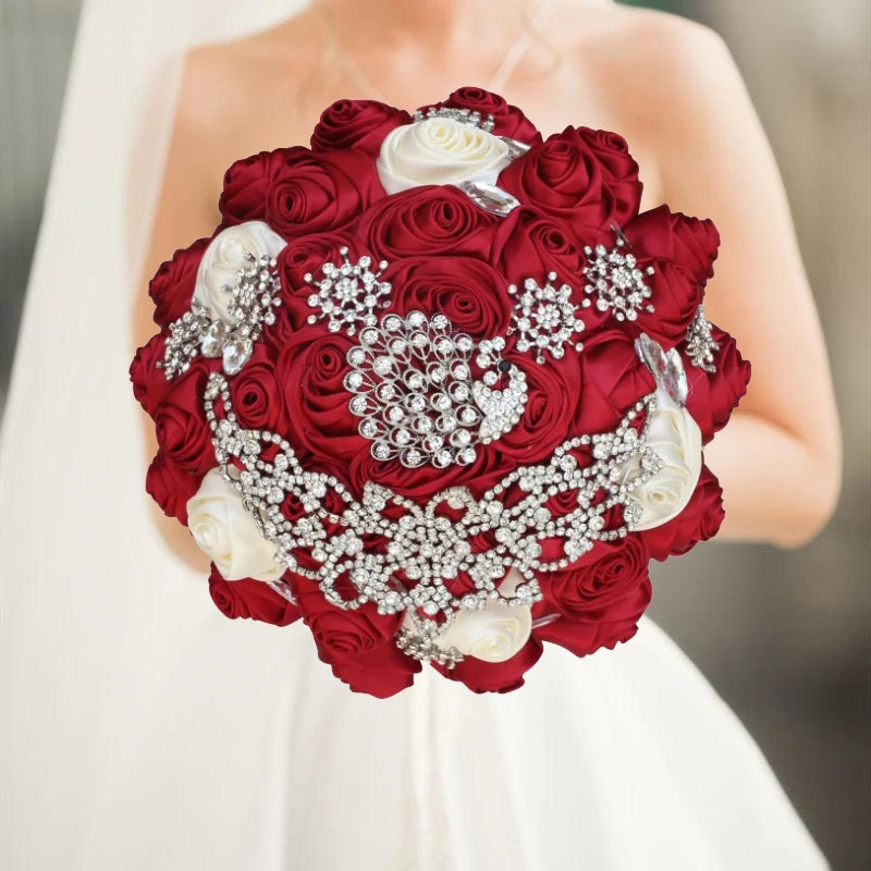 Red Royal Bridal Rhinestone Handmade Bouquet