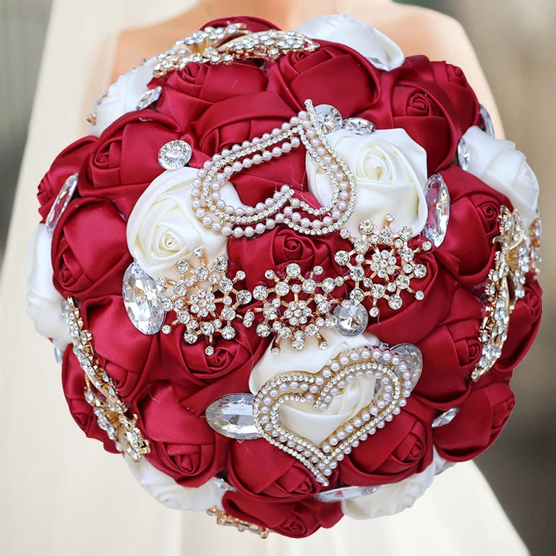 Red Royal Bridal Rhinestone Handmade Bouquet