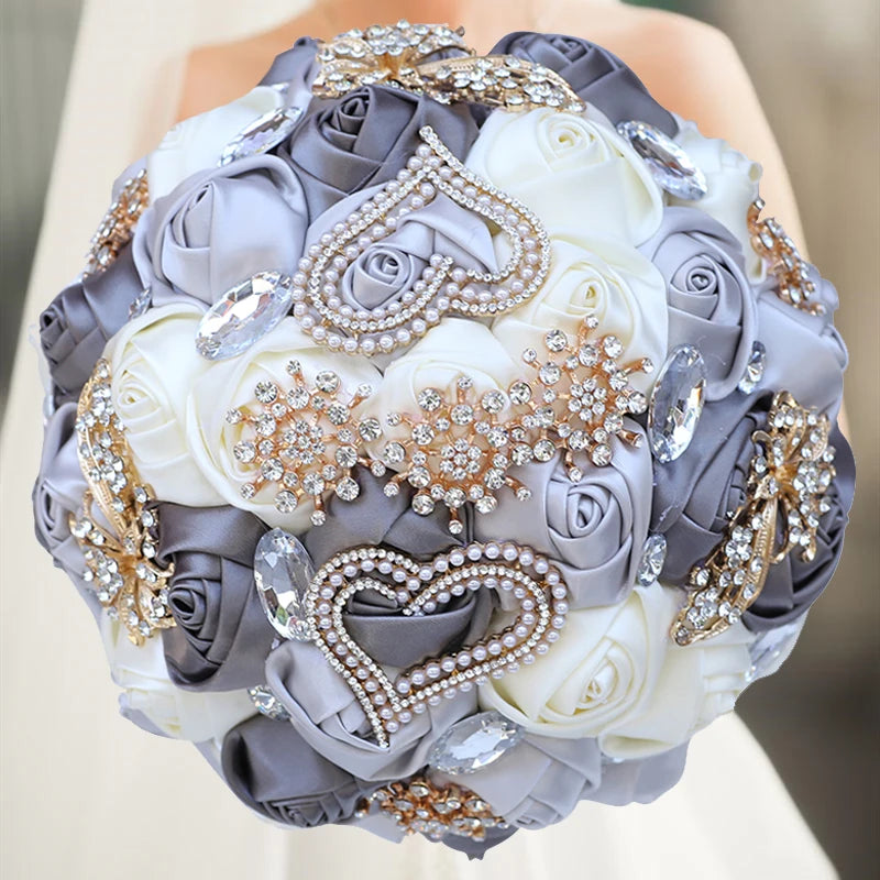 Gray Royal Bridal Rhinestone Handmade Bouquet
