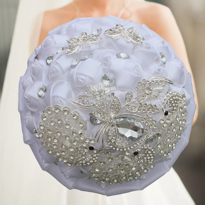 White Royal Bridal Rhinestone Handmade Bouquet