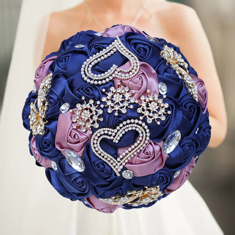 Blue Royal Bridal Rhinestone Handmade Bouquet