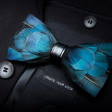 Blue Fashion Handmade Feather Bowtie Suit Accessories