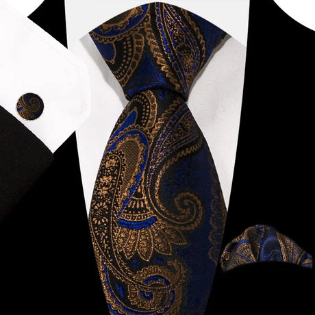 Classic Floral Paisley Silk 8.5cm Handkerchief Cufflinks Necktie