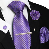 Purple 8cm Silk Tie Pin Pocket Square Cufflinks Tie