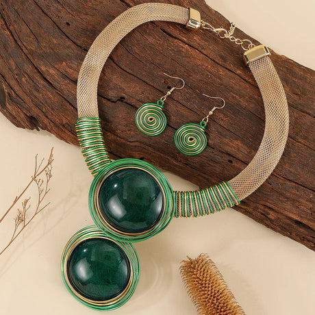 Handmade Round Resin Gems Aluminum Wire Woven Jewelry