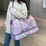 Model Using Lightweight Nylon Large Holographic Duffel Bag