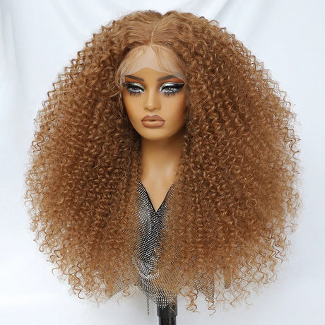 Brown 24 Inch Jerry Curl Synthetic Lace Kinky Curly Wigs