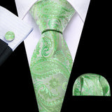 Solid Paisley Green Teal Blue Striped Silk Men Tie