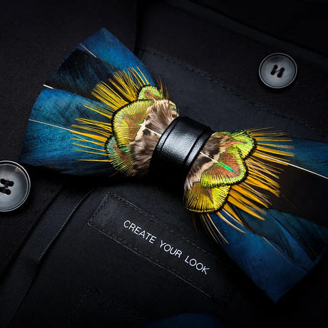 Blue Fashion Handmade Feather Bowtie Suit Accessories