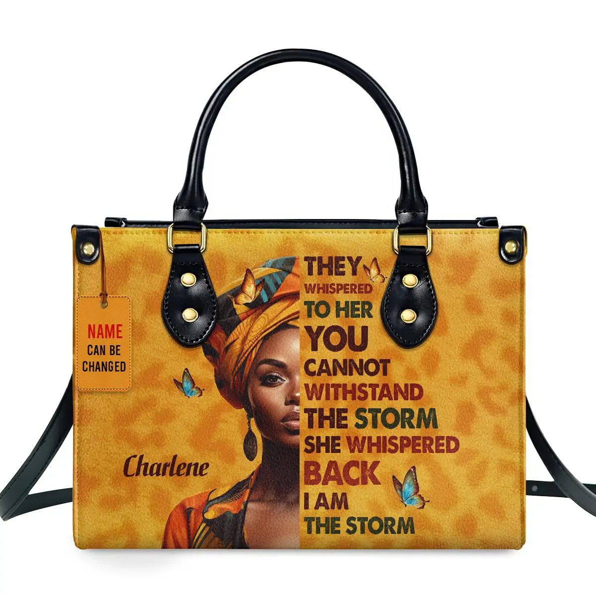 African Girl Print Leather Handbag