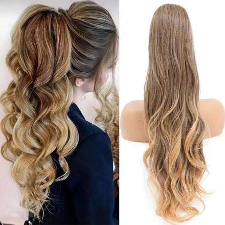 Ombre Blonde Weave Ponytail Clip In Hair Extension Synthetic Wig