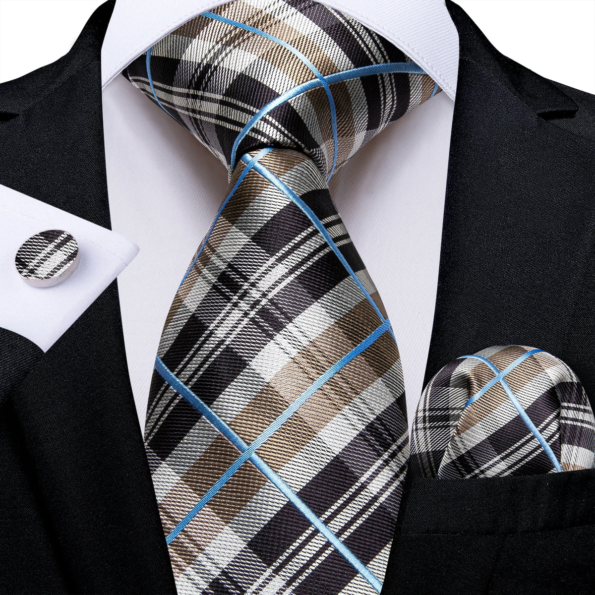Plaid Classic 8cm Business Pocket Square Cufflinks