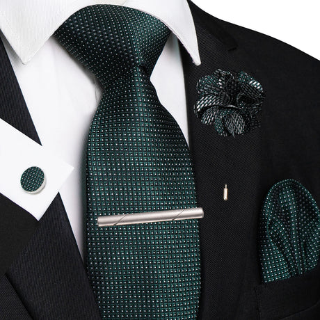 Green 8cm Silk Tie Pin Pocket Square Cufflinks Tie