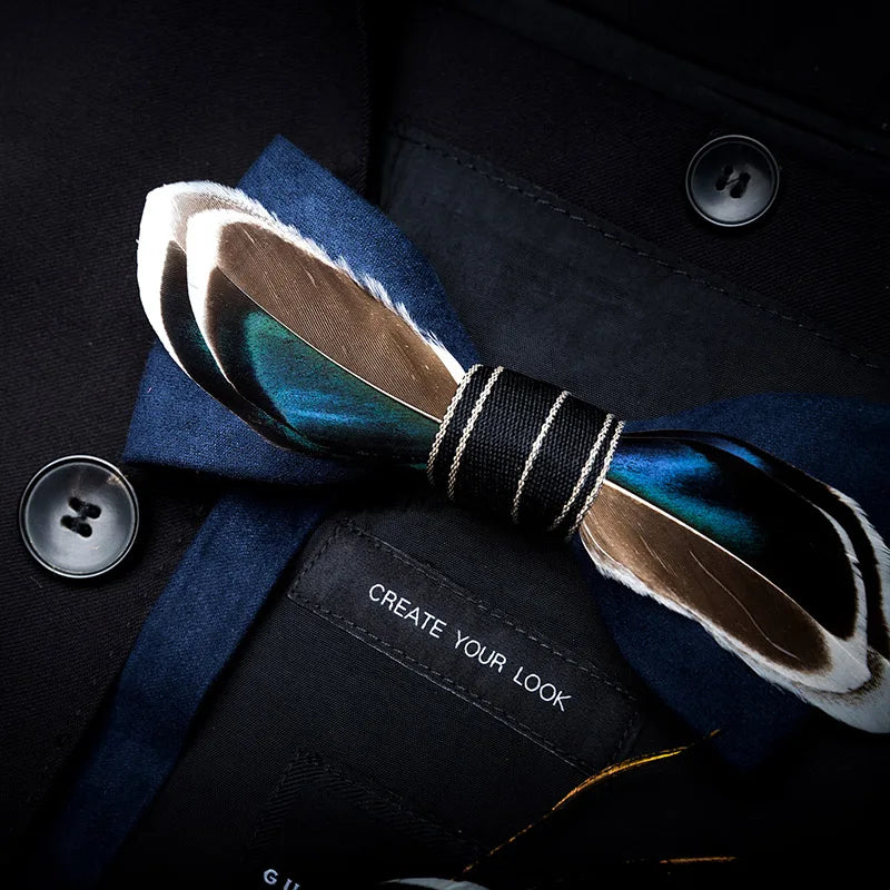 Blue Fashion Handmade Feather Bowtie Suit Accessories