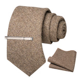Brown Cashmere Wool 8cm Men Striped Plaid Necktie