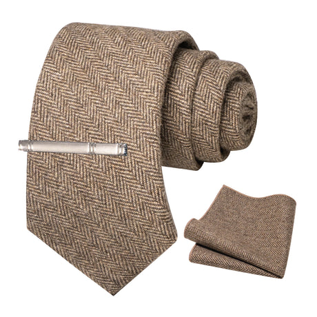 Brown Cashmere Wool 8cm Men Striped Plaid Necktie