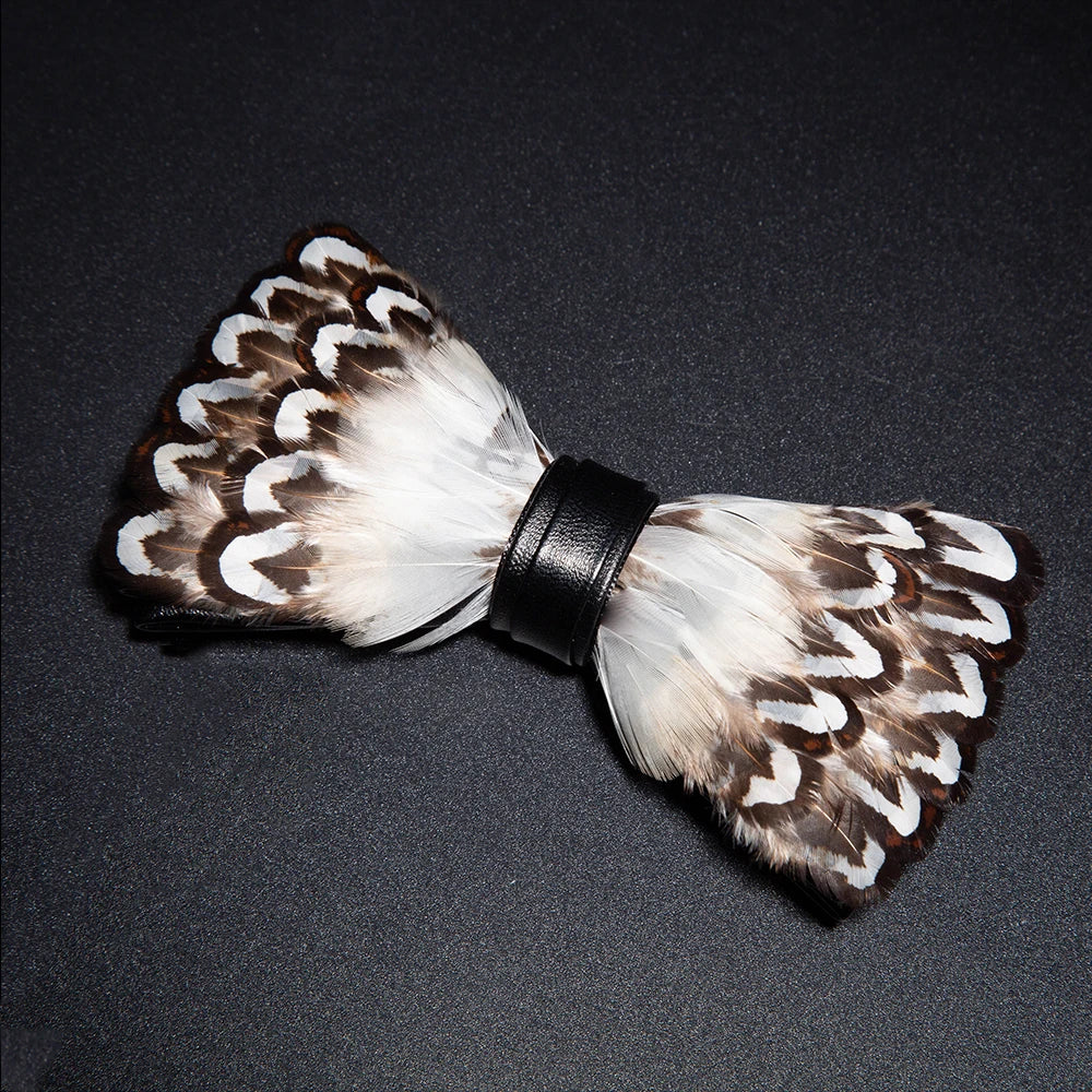 White Brown Fashion Handmade Feather Bowtie Suit Accessories