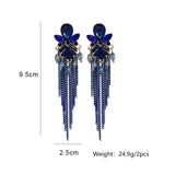 Blue Crystal Long Tassel Earrings