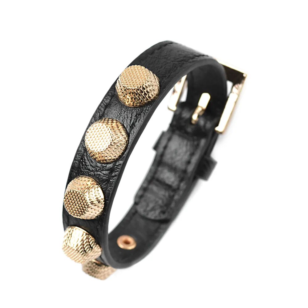 Punk Alloy Rivet Leather Bracelet